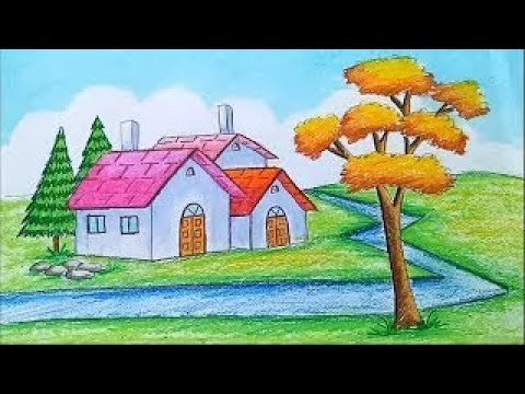 رسم منظر طبيعي , كيفية رسم منظر طبيعي بطريقة سهلة وبسيطة