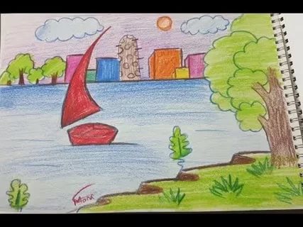 رسم منظر طبيعي للاطفال , تعليم الرسم للاطفال